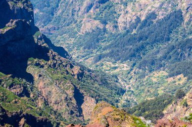Madeira mountain landscape spectacular view valley with small houses outdoor traveling concept