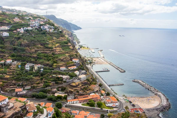 Calheta Maderze Portugalia Piękna Plaża Bezpośrednio Nad Morzem Horyzont Błękitne — Zdjęcie stockowe