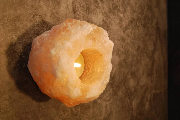 Beige Himalayan Salt Lamp Candle — Stock Photo, Image