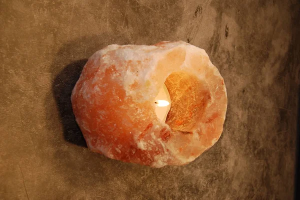 Himalayan Salt Lamp Candle Portrait — Stock Photo, Image