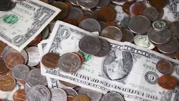 Valuta Americana Contanti Denaro Bollette Monete Tra Cui Single Dollari — Video Stock