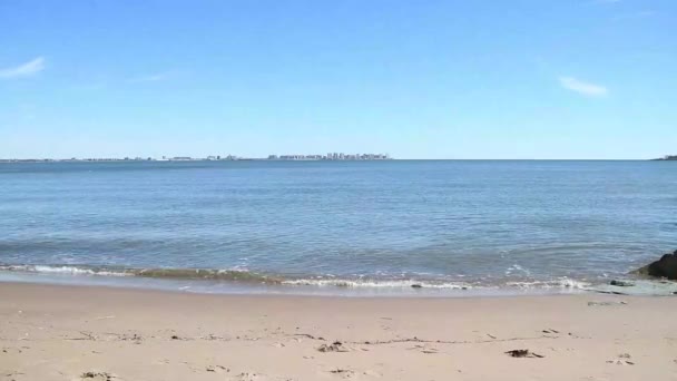 Staten Island Παραλία Μικρά Κύματα Αντιμετωπίζει Μπρούκλιν Κατά Μήκος Του — Αρχείο Βίντεο