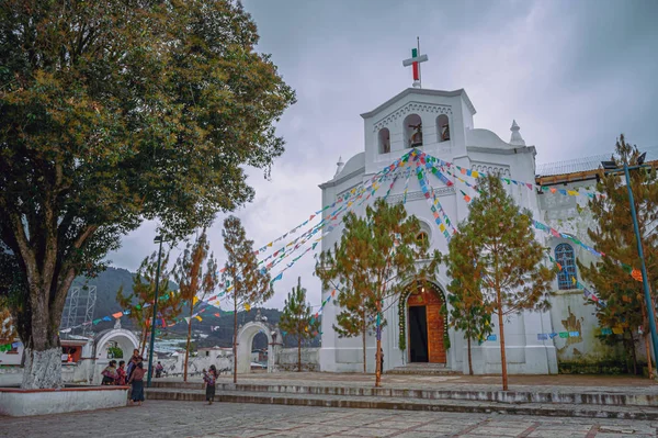 Church of a typical Mexican town in Chiapas on a cloudy day