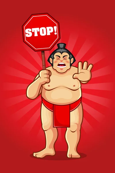 Sumo Holding Stop Sign Stock Ilustración Vector — Archivo Imágenes Vectoriales