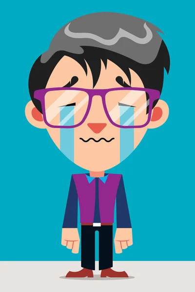 Crying Guy Cartoon Character Glasses — Stock Vector