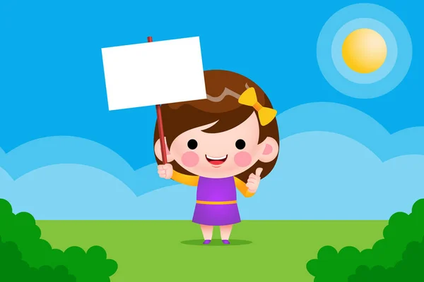 Illustrationsvektorgrafik Von Cartoon Cute Little Girl Holding Text Template Perfekt — Stockvektor