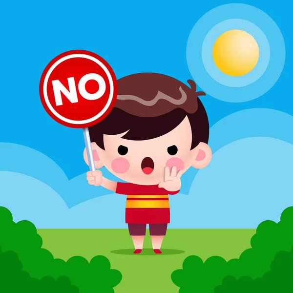 Illustration Vector Graphic Cartoon Cute Little Boy Holding Sign Perfect — Stock Vector