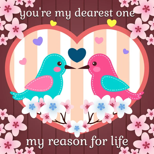 카툰의 그래픽 Two Love Birds Heart Frame Stock Vector Card — 스톡 벡터