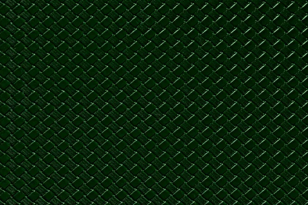 Dark green leather background with imitation weave texture. Glossy dermantine, artificial leather structure.