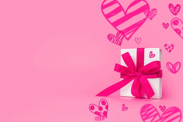 Valentine's Day background. Gift box on pastel pink background. Valentines day concept. Copy space — 스톡 사진