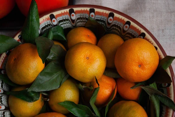 Ripe Tangerines Persimmons Ripe Fruits Close — Stock Photo, Image