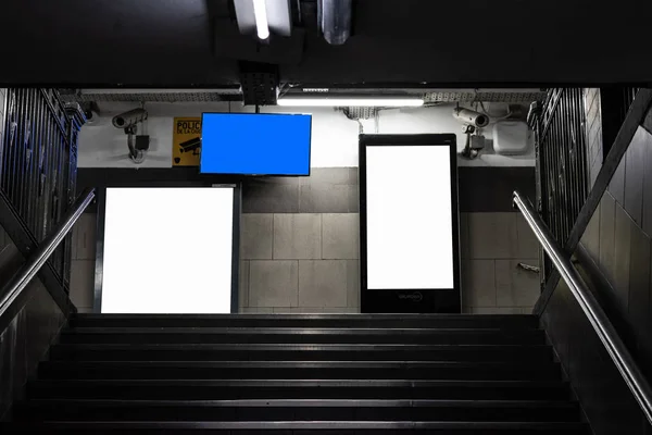 Mockups of white billboard on the subway, on stairs