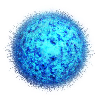 Virüs beyaz arka planda izole edilmiş. İnsan virüsü, grip, mikroskop altındaki bir virüse bakış, virüs salgını. Bulaşıcı hastalık. 3d oluşturma