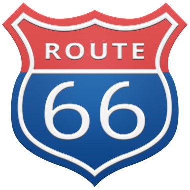 66. Yol tabelası, 66. Yol kalkanı tabelası, güzergah numarası ve Textretro tarzı. 3d hazırlayıcı