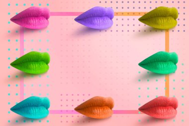 Seksi Lip. Çok güzel dudaklar. Güzel dolgun dudaklı, mavi rujlu bir kız..