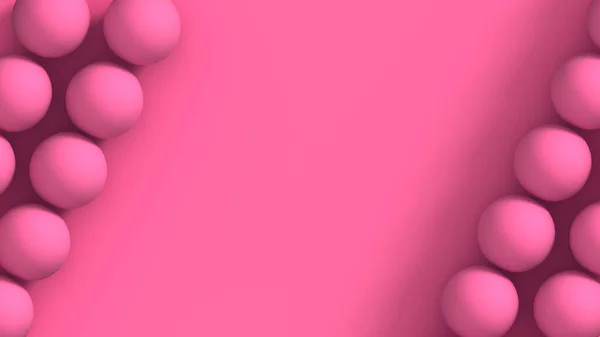 化粧品のポスター、プラカードやパンフレットのための美しい球体と抽象ピンクの背景。ピンクの背景に小さなビーズ。3Dレンダリング — ストック写真