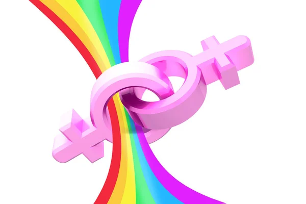 Набор гендерных символов с флагом ЛГБТ. Идея и концепция лидерства. 3d иллюстрация . — стоковое фото