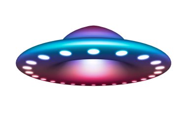 Uzaylı uzay gemisi UFO beyaz arkaplan 3D görüntüleme üzerinde izole.