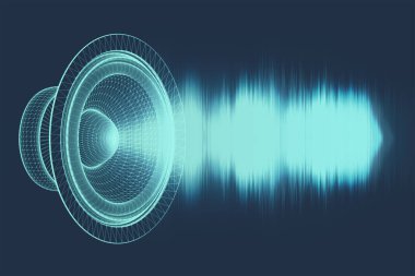 Ses dalgaları titreşen parlak ışık, soyut teknoloji arka plan. 3d illüstrasyon.