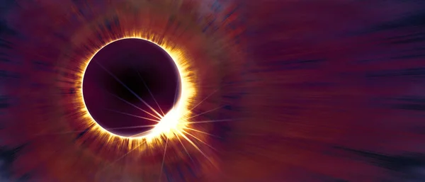 Amazing scientific background - total solar eclipse in dark red glowing sky, mysterious natural phenomenon when Moon passes between planet Earth and Sun. 3D illustration. — Stock Photo, Image