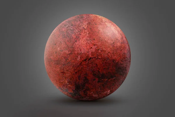 Pianeta rosso terra su sfondo grigio. Il nono pianeta del sistema solare si è aperto. Un nuovo gigante gassoso. Esplosione del pianeta. Apocalisse nello spazio, distruggendo l'oggetto cosmico. Illustrazione 3d — Foto Stock