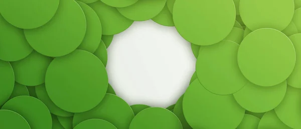 Green banner with round paper shapes