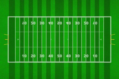 Amerikan futbol sahasının en iyi manzarası. Spor geçmişi için yeşil çimen deseni. Ragby futbol sahasında beyaz çizgiler var..