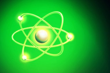 Geometrik Şekillerden Atom Arkaplanı, Çizgi Çemberi. Enerjik arka planda atom nükleer modeli. 3d illüstrasyon