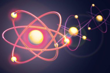 Geometrik Şekillerden Atom Arkaplanı, Çizgi Çemberi. Enerjik arka planda atom nükleer modeli. 3d illüstrasyon