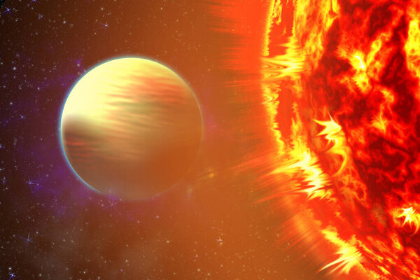Photo of the sun in space. Close up view of a burning sun in space. Plasma Background. 3d illustration.