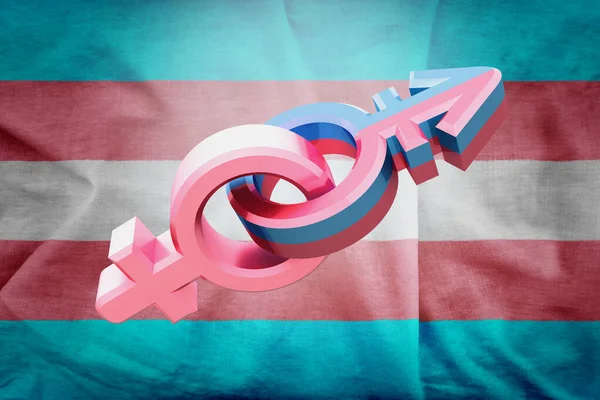 Секс в цветах трансгендера на синем и розовом фоне. Идея и концепция лидерства. 3d иллюстрация . — стоковое фото