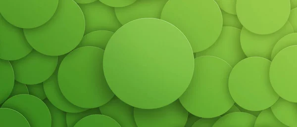 Green banner with round paper shapes