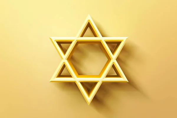 Estrella de Israel. Sello del icono de Salomón. Estrella Judía de David seis estrellas entonadas. Hexagrama dorado sobre fondo blanco. ilustración 3d — Foto de Stock