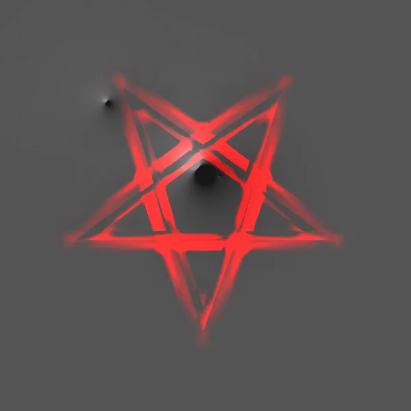 Symbole Pentagramme inversé. Symboles wiccans Croix de soufre. Cercle de sort runique rouge sang. Signe satanique, bague magique. Pentalpha, Pentangle. Illustration 3d . — Photo