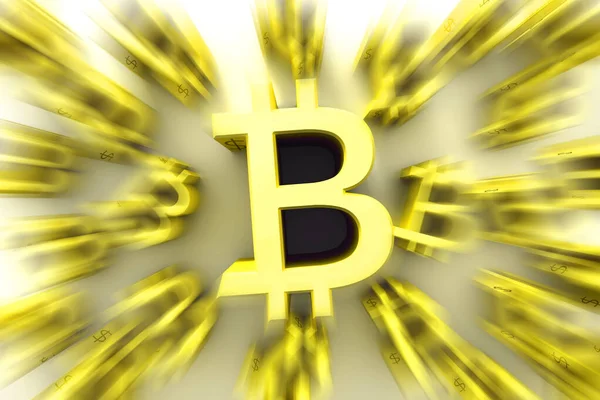 Bitcoin sign with arrow pointing up. Cyptocurrency or digital money concept image. Digital finance concept. 3D illustration.