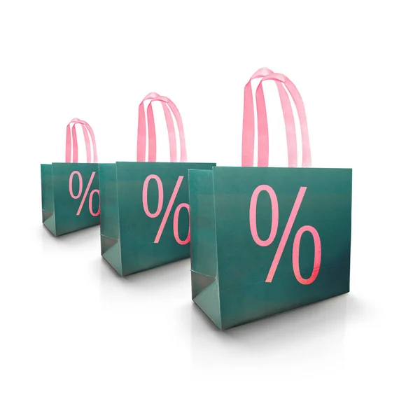 Černá nákupní prodej speciální nabídka taška pro luxusní obchod izolované na bílém pozadí. 3D vykreslování. — Stock fotografie