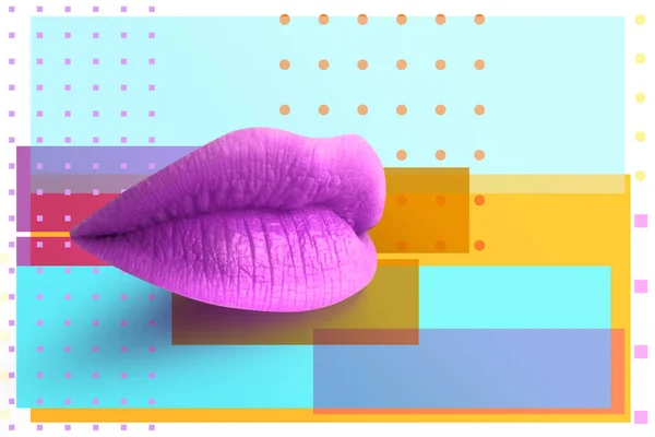 Lippen. Modeconcept lippenstift. Veelkleurige lippen. Moderne minimalistische kunst. — Stockfoto