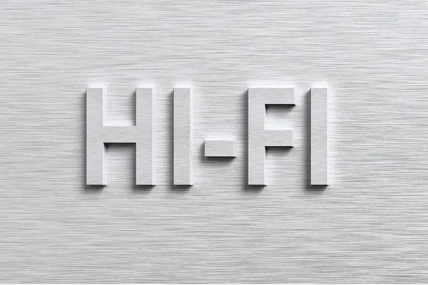 Panel con letras de aluminio hi fi. ilustración 3d — Foto de Stock