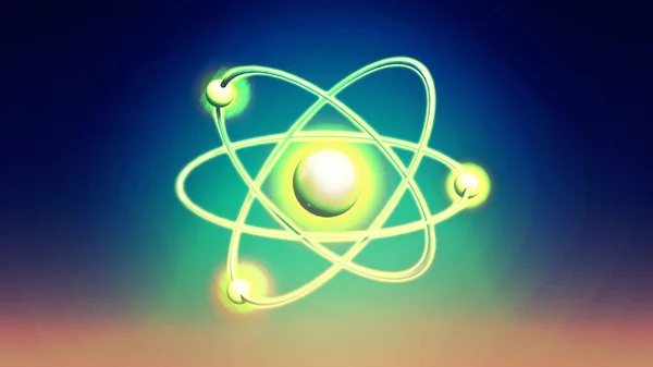 Atomhintergründe aus geometrischen Formen, Kreis von Linienpunkten. Atomkernmodell auf energetischem Hintergrund. 3D-Illustration — Stockfoto