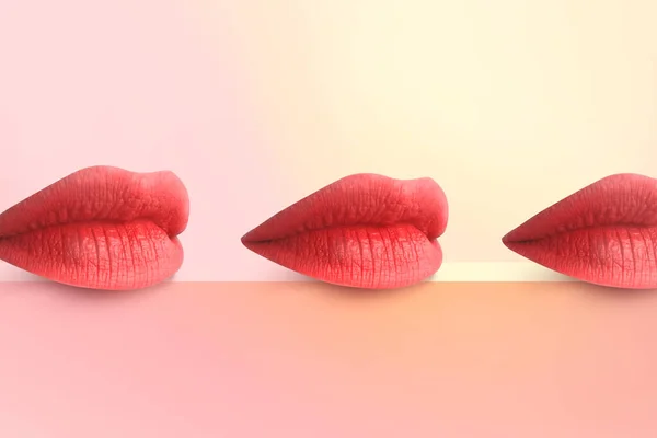 Lippen. Modeconcept lippenstift. Veelkleurige lippen. Moderne minimalistische kunst. — Stockfoto