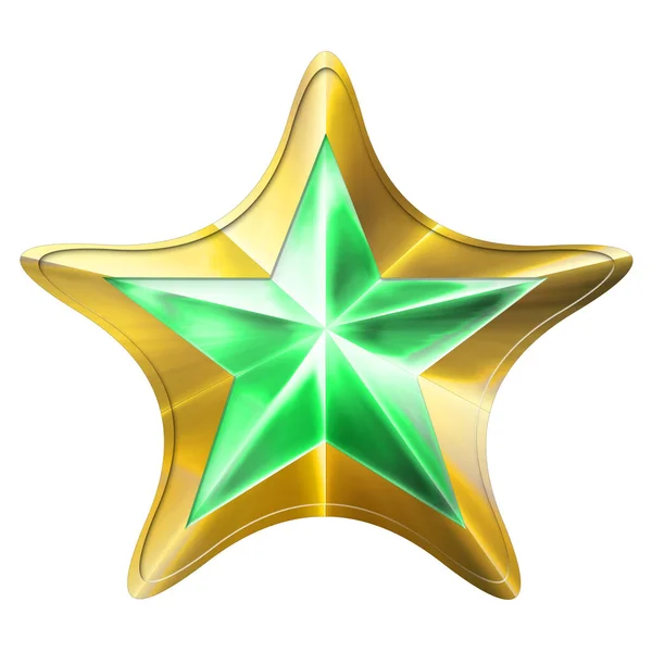 Golden Christmas Star geïsoleerd op witte achtergrond. Een close-up. 3d illustratie. — Stockfoto