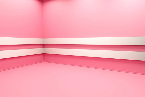 Esquina vacía con paredes y suelo de color rosa. Gradiente de estudio de habitación vacía utilizado para el fondo y mostrar su producto. ilustración 3d — Foto de Stock