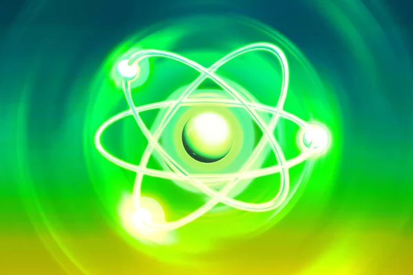 Atom Backgrounds from Geometric Shapes, Circle of Points of Lines. Atom nuclear model on energetic background. 3D illustration — Stock Photo, Image