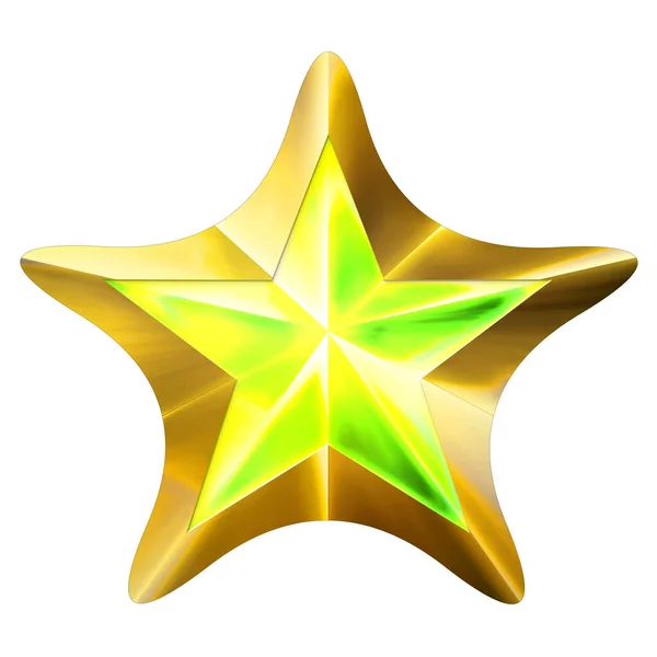 Golden Christmas Star isolated on white Background. Close-Up. 3D illustration. — Stock Photo, Image