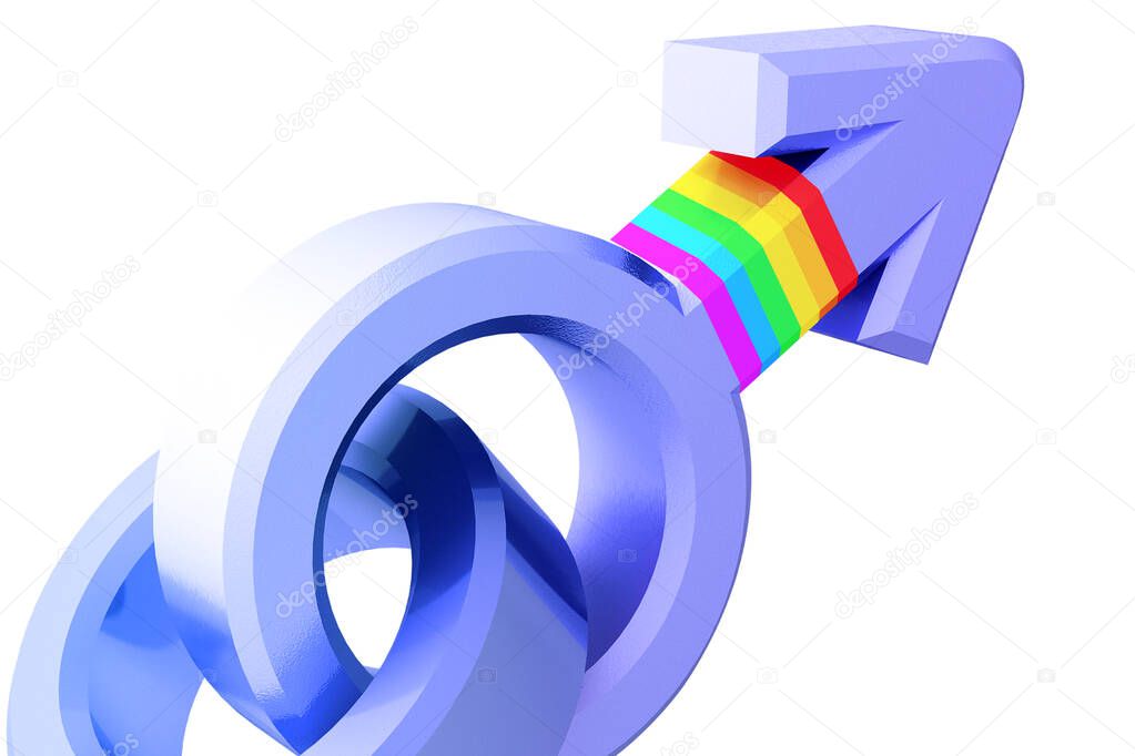 Set of gender symbols with LGBT flag. Idea and leadership concep. 3d illustration.