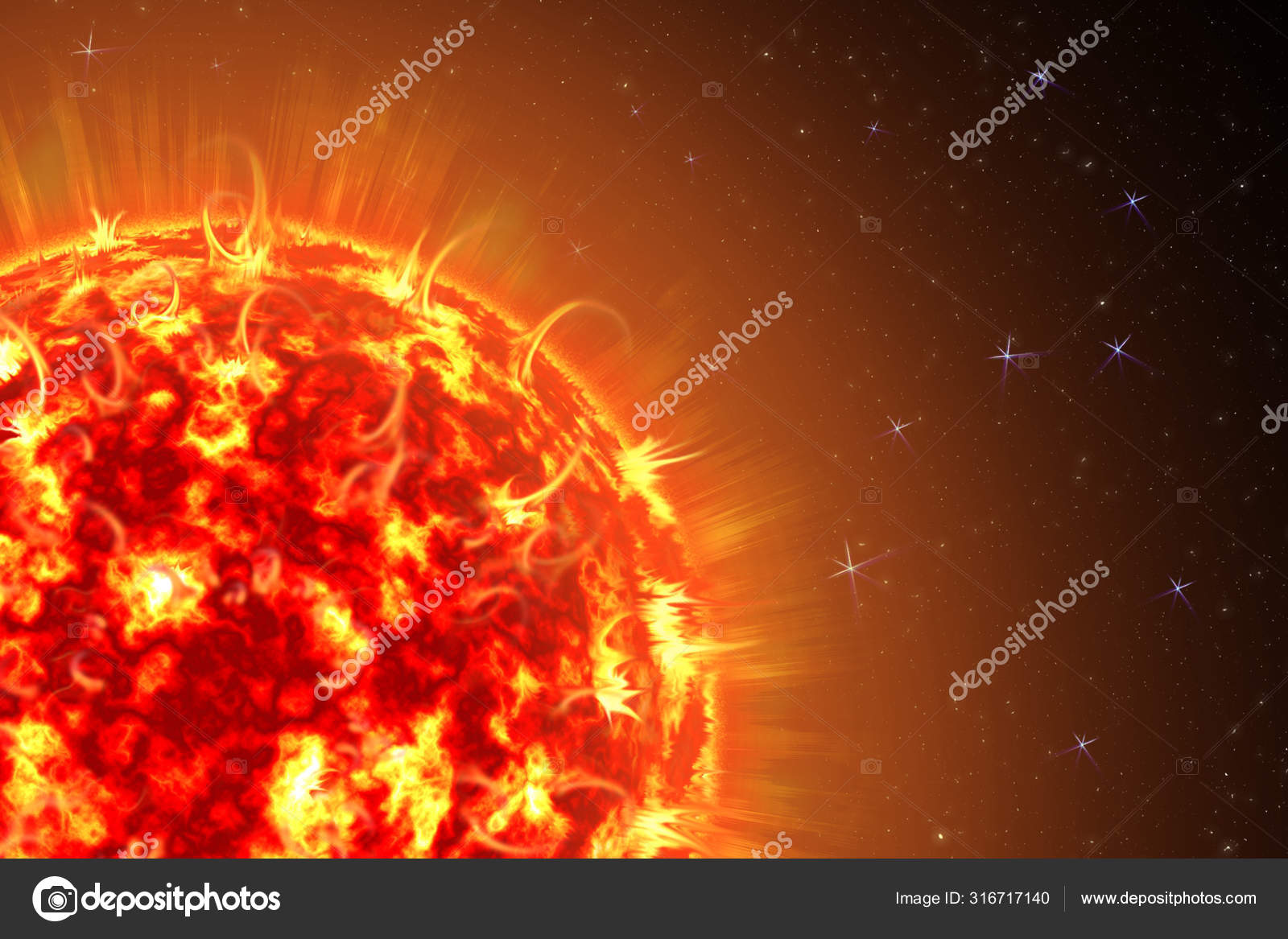 An image of a detailed sun in space. Star, solar storm. The power of ...