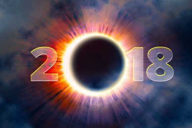 Bulutlu güneş tutulması. Tam güneş tutulması, astronomik fenomen - tam güneş tutulması. Güneş 'i kısmi tutulmayla kaplayan Ay. 3d illüstrasyon.