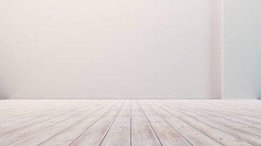 Beyaz duvarları ve zemini olan boş bir kat. Ürününüzü göstermek ve arka planda kullanmak için kullanılan boş oda gradyanı. 3d illüstrasyon