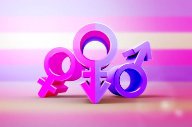 Set of gender symbols with stylized silhouettes, male, female and unisex or transgender. Idea and leadership concep. 3d illustration. clipart