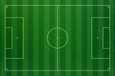 Sahayı işaretleyen beyaz çizgileri olan yeşil çimen futbol sahası. Futbol sahası 3d illüstrasyon.